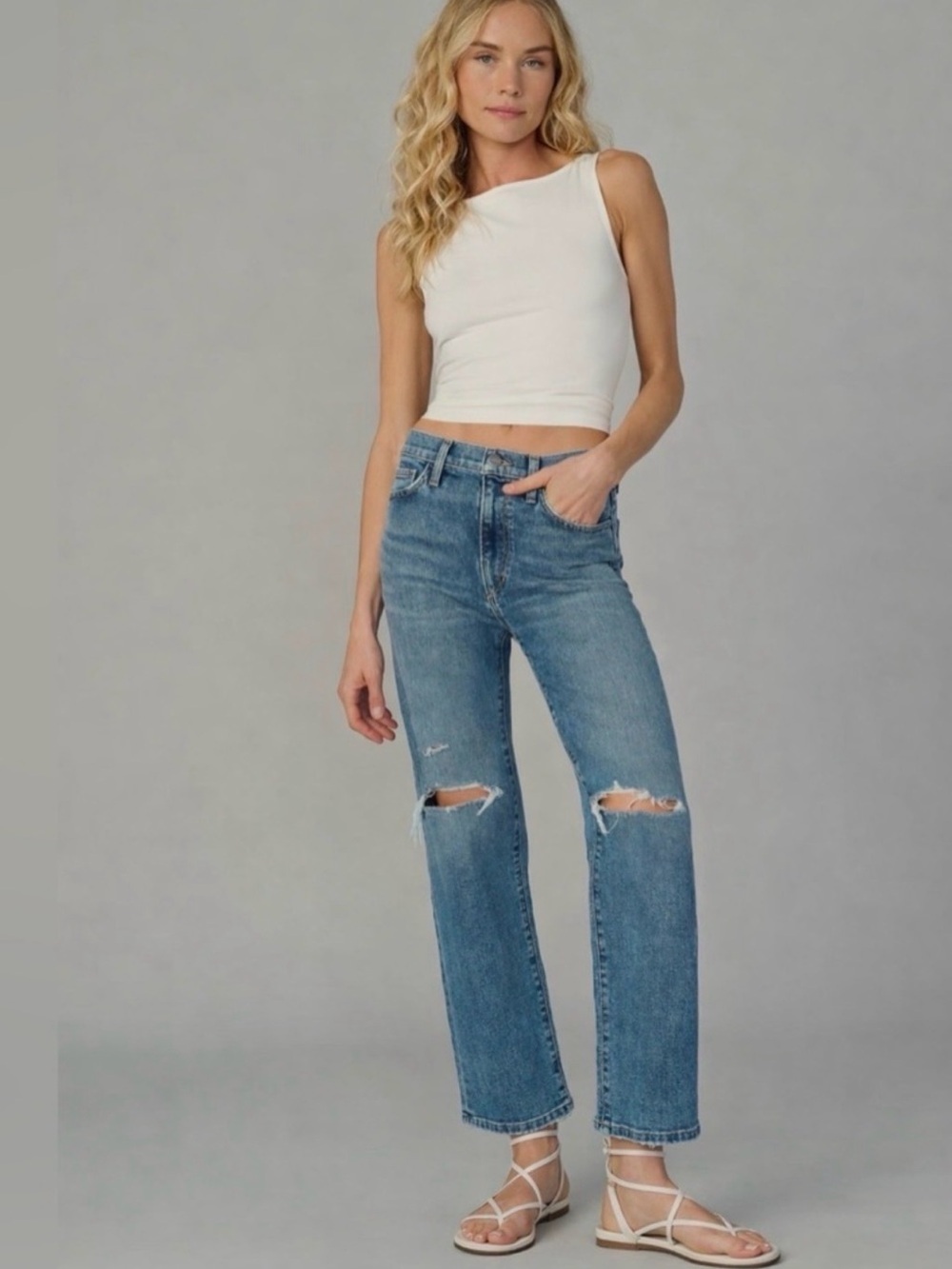 Joes The Blake Mid-Rise Straight-Leg Distressed Jeans - Blue MSRP $188
